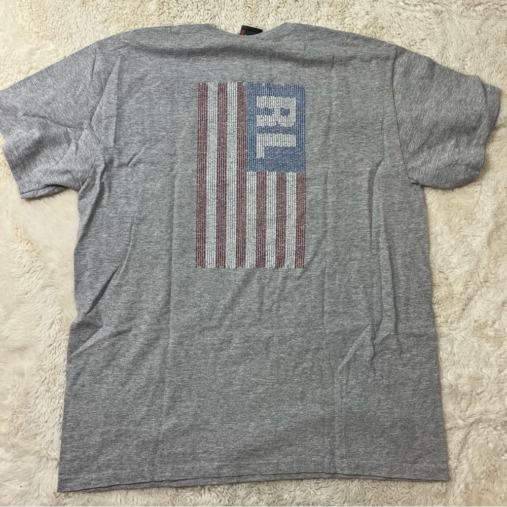 VINTAGE Polo Jeans Ralph Lauren Men’s Large Grey T Shirt USA Flag New!
